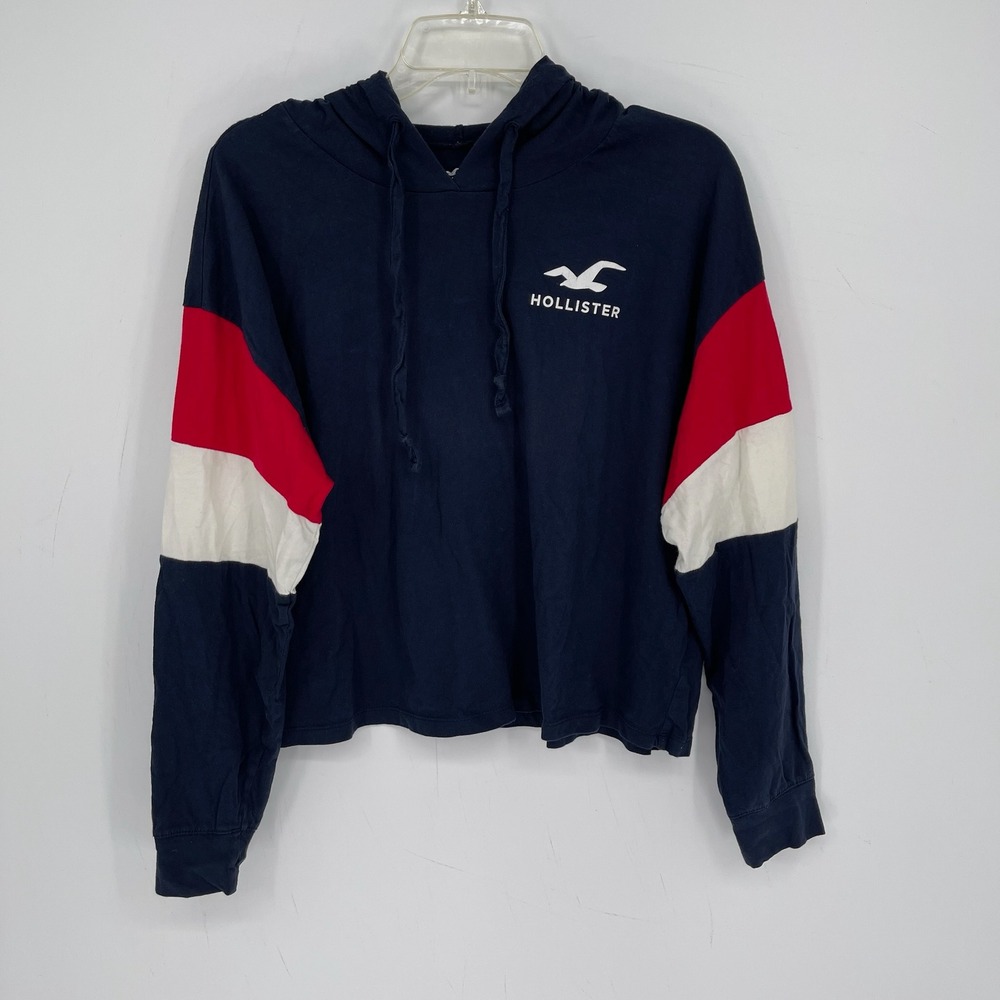 Hollister Women's Navy Colorblock Boyfriend Tee Hoodie Size Medium